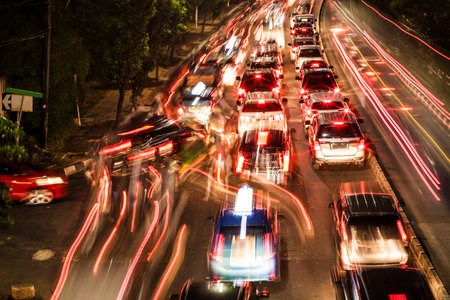 The busy traffic in the Jakartaの写真素材