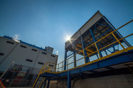 The sun shines in industrial buildingsの写真素材