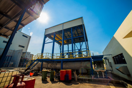 The sun shines in the industry siteの写真素材