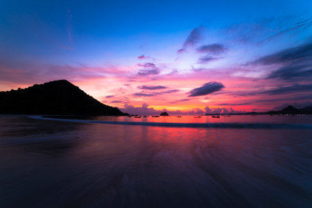 Sunset at Selong Belanak Beach, Lombok, Indonesiaの写真素材