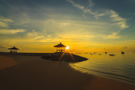 Sunrise at Sanur Beach of bali, Indonesiaの写真素材