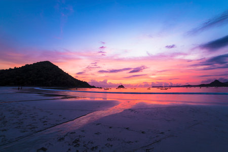 Sunset at Selong Belanak Beach, Lombok, Indonesiaの写真素材