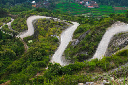 A dirt road on a mountain pass in west java indonesia