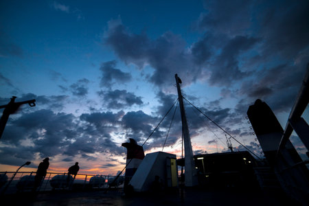 sunset on the ferry, Lombok Indonesiaの写真素材
