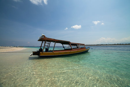 Boats at the coast of Gili Trawangan, Lombok Indonesiaの写真素材