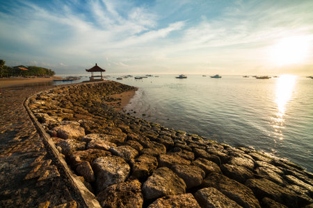 Morning atmosphere in Sanur Beach, Bali, Indonesiaの写真素材