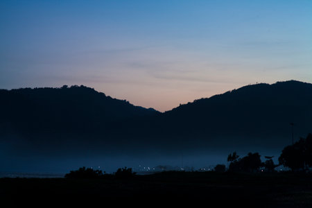 silhouette mountain morning moodの写真素材