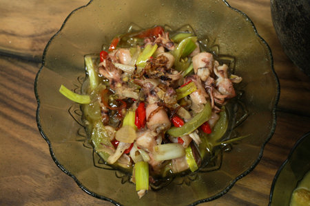 vegetable squid in a glass bowlの写真素材