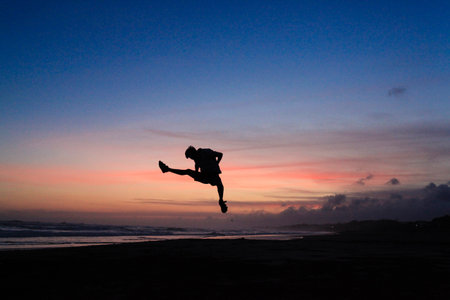 male silhouettes are kickingの写真素材