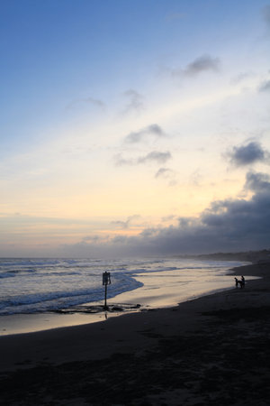 late afternoon in the sea at sunset with a clear coastlineの写真素材