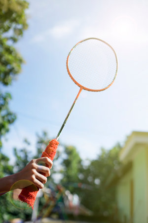Asian badminton players prepare to receiveの写真素材