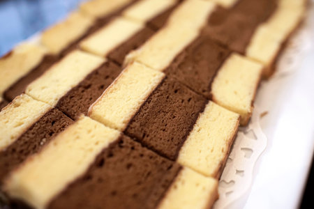 cake slices are served. in Indonesia it is called lapis legitの写真素材