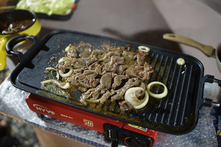 barbeque in the evening with beefの写真素材
