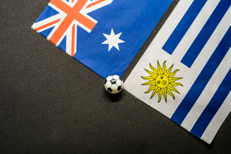 Australia vs Uruguay, Football match with national flagsの写真素材