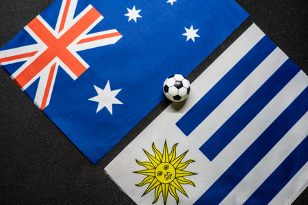 Australia vs Uruguay, Football match with national flagsの写真素材