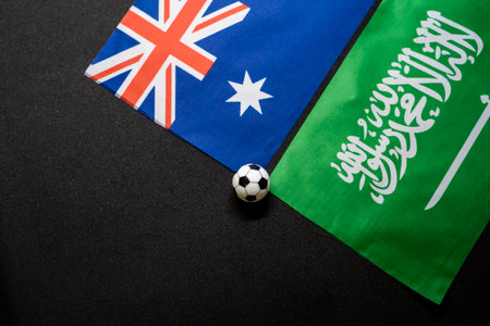 Football match with national flagsの写真素材