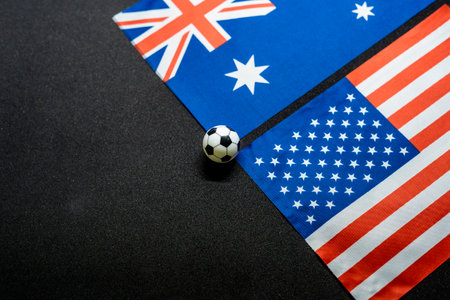 Australia vs USA, Football match with national flagsの写真素材