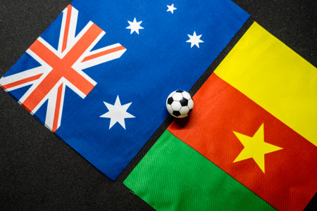 Australia vs Cameroon, Football match with national flagsの写真素材