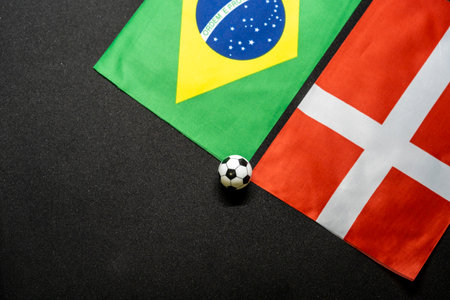 Brazil vs Denmark, Football match with national flagsの写真素材