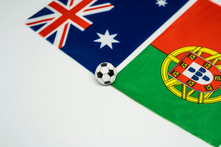 Australia vs Portugal, Football match with national flagsの写真素材