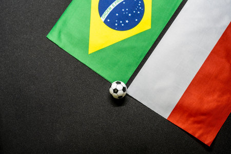 Brazil vs Poland, Football match with national flagsの写真素材