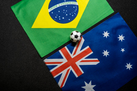 Football match with national flagsの写真素材