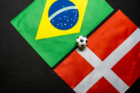 Brazil vs Denmark, Football match with national flagsの写真素材