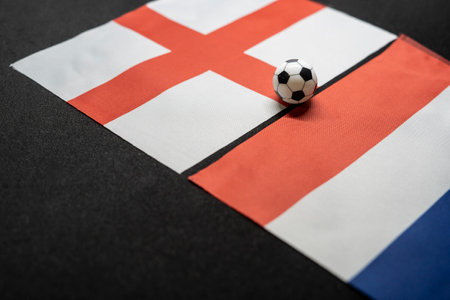 England vs Netherlands, Football match with national flagsの写真素材