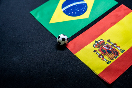 Brazil vs Spain, Football match with national flagsの写真素材