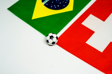 Brazil vs Switzerland, Football match with national flagsの写真素材