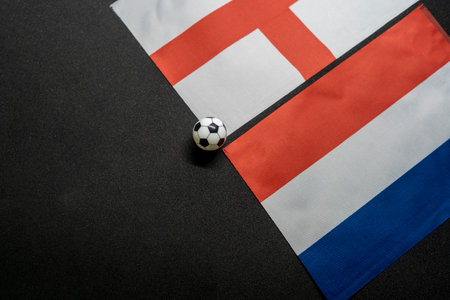 England vs Netherlands, Football match with national flagsの写真素材
