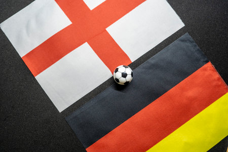 England vs Germany, Football match with national flagsの写真素材