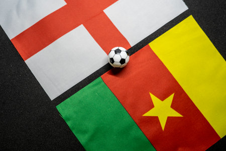 England vs Cameroon, Football match with national flagsの写真素材