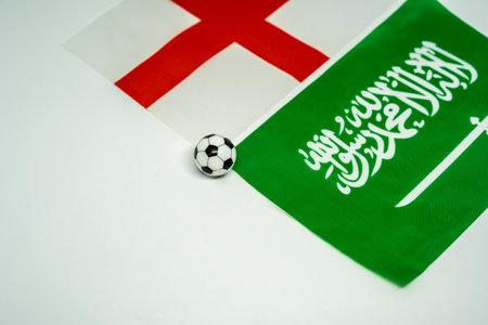 Football match with national flagsの写真素材