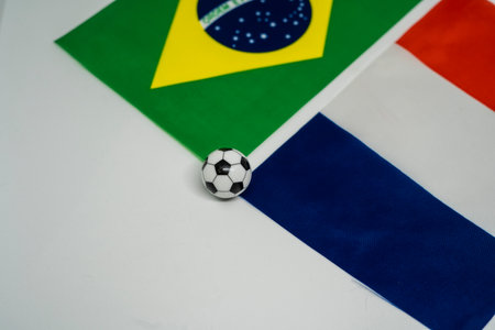 France vs Brazil, Football match with national flagsの写真素材