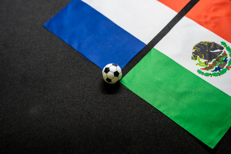 France vs Mexico, Football match with national flagsの写真素材