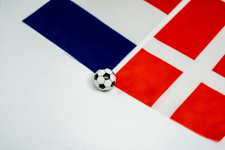 France vs Denmark, Football match with national flagsの写真素材