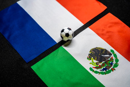 France vs Mexico, Football match with national flagsの写真素材