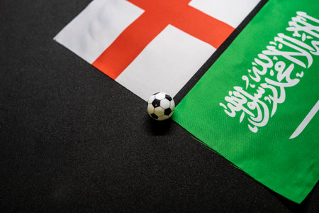 England vs Saudi Arabia, Football match with national flagsの写真素材