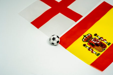 Spain vs England, Football match with national flagsの写真素材