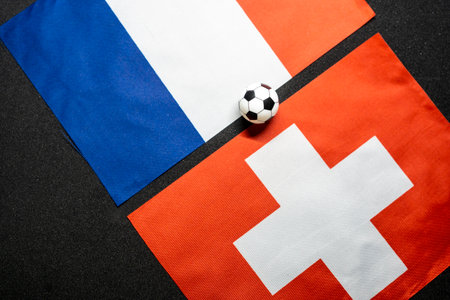 France vs Switzerland, Football match with national flagsの写真素材
