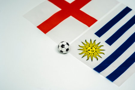 England vs Uruguay, Football match with national flagsの写真素材