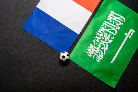Football match with national flagsの写真素材