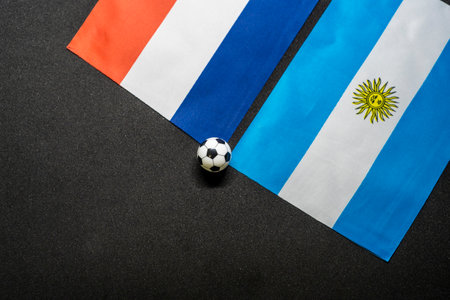 Netherlands vs Argentina, Football match with national flagsの写真素材