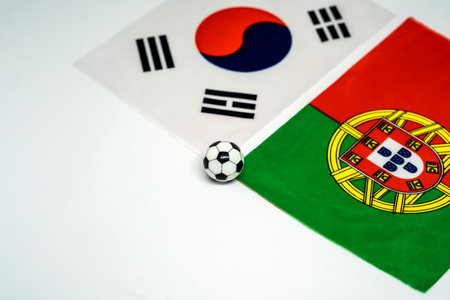 South Korea vs Portugal, Football match with national flagsの写真素材