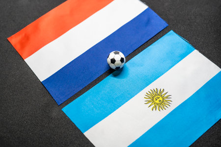 Netherlands vs Argentina, Football match with national flagsの写真素材