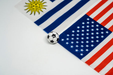 Uruguay vs USA, Football match with national flagsの写真素材