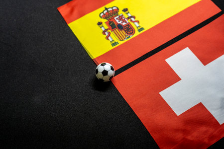 Spain vs Switzerland, Football match with flagsの写真素材