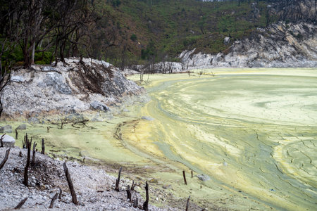 Kawah Putih Crater lake in Ciwidey West Java, Bandung Indonesiaの写真素材
