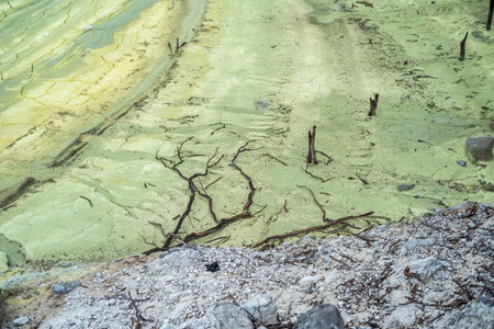 Kawah Putih Crater lake in Ciwidey West Java, Bandung Indonesia